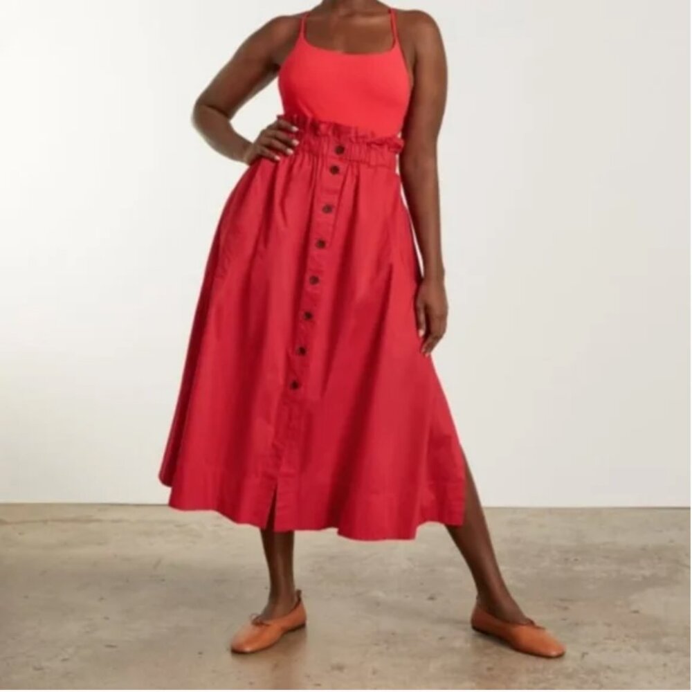 Everlane The Easy Button-Front Red A-Line Skirt, … - image 2